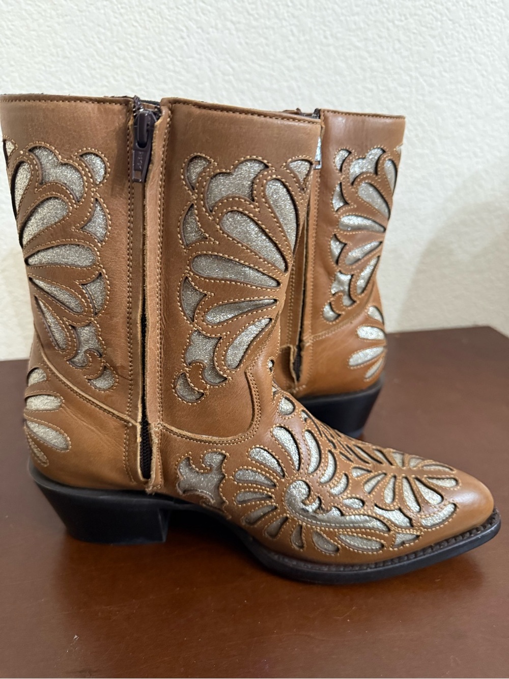 J.B. Dillon Reserve Tan Silver Glitter Fringe Western Cowgirl Boots 7B EUC - Picture 5 of 14